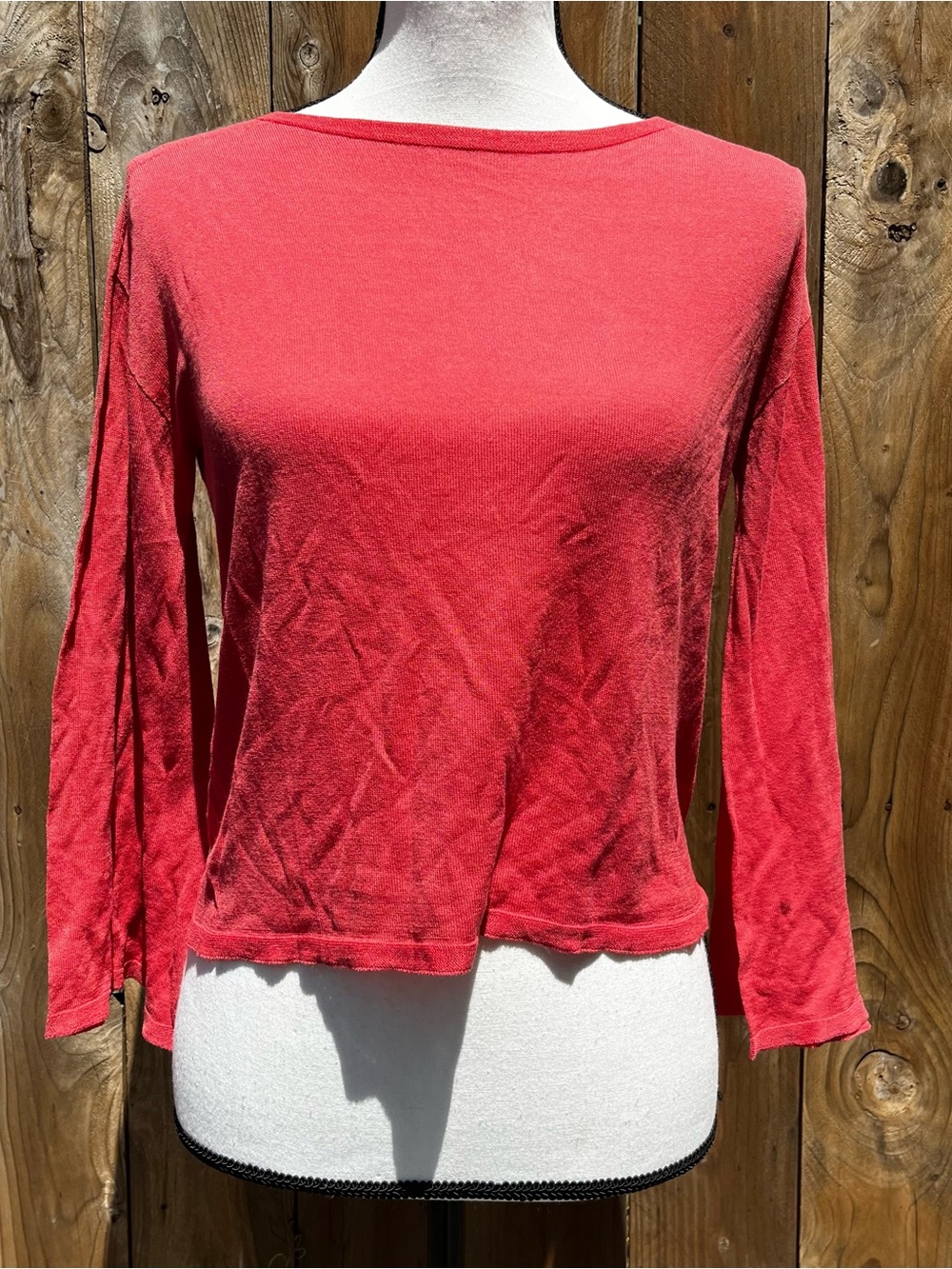 Brand New Eileen Fisher Women’s Long-Sleeve Boatneck Top in Coral Red